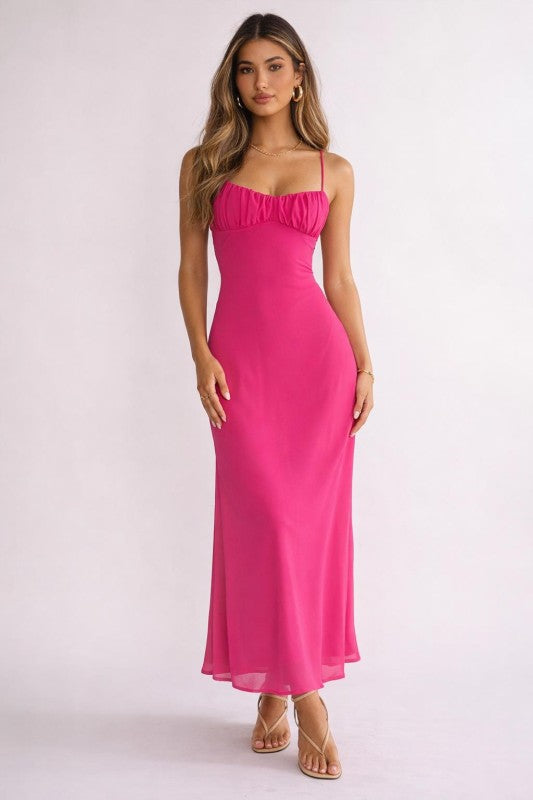 Francesca Twist Back Fuchsia Maxi Dress – Mota Boutique