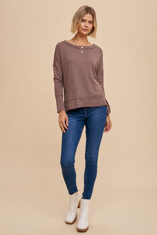 Thermal Drop Sleeves Top Mocha Brown