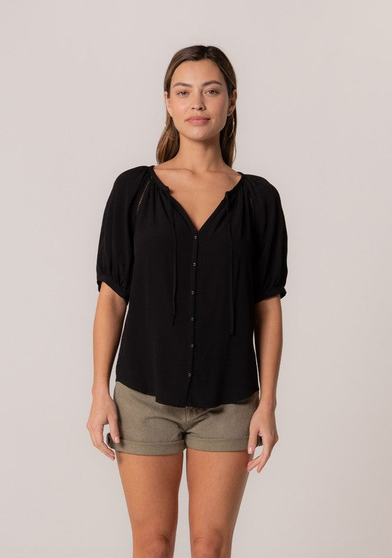 Button Down Puff Sleeve Blouse