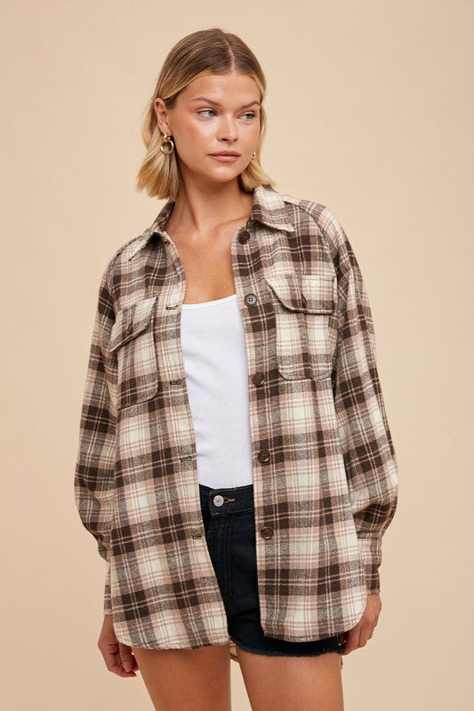 Oversized Plaid Brown Button Down