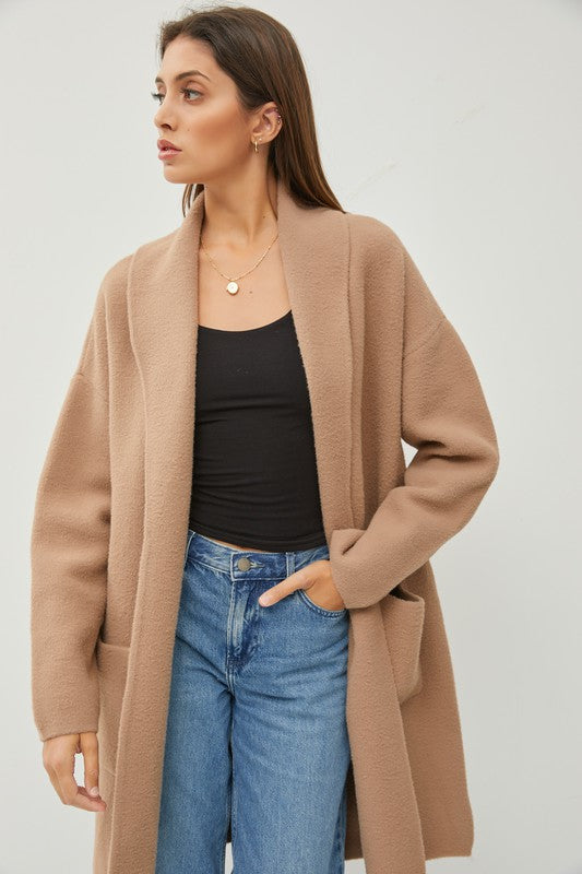 Oversized Heavy Knit Long Coat TAUPE