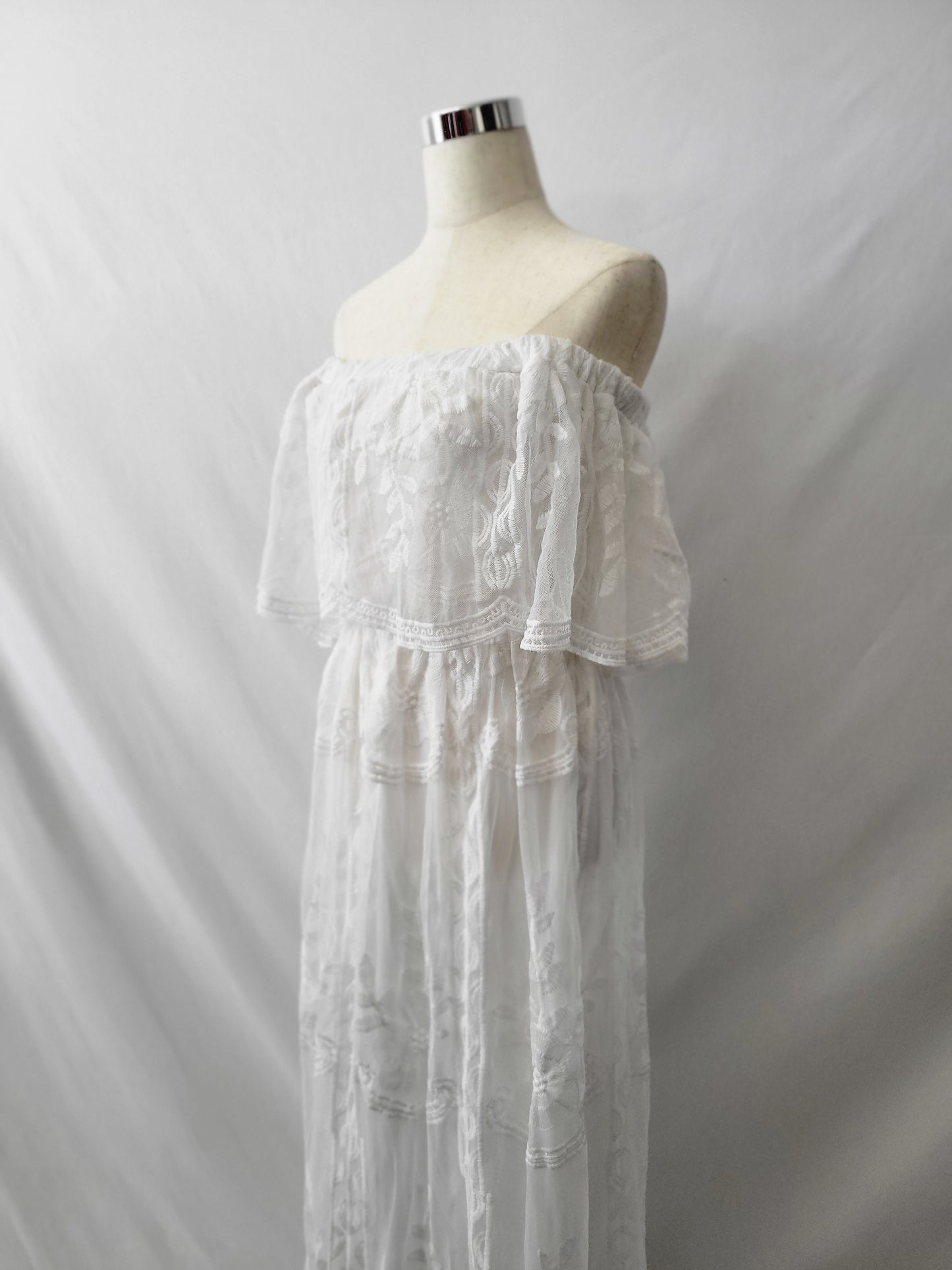 Off the Shoulder LACE Maxi Dress WHITE