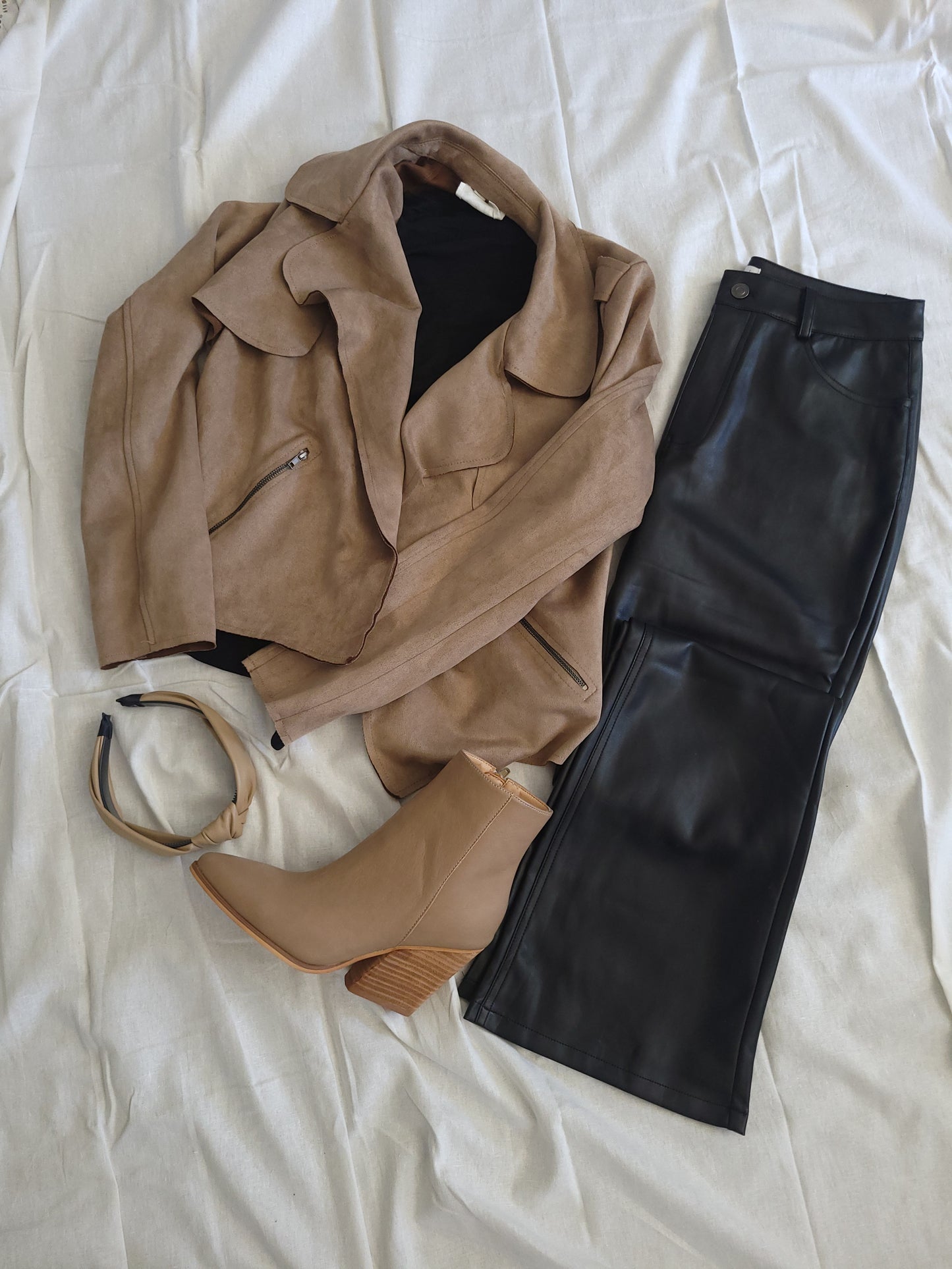 Faux Suede Moto Jacket-Tan