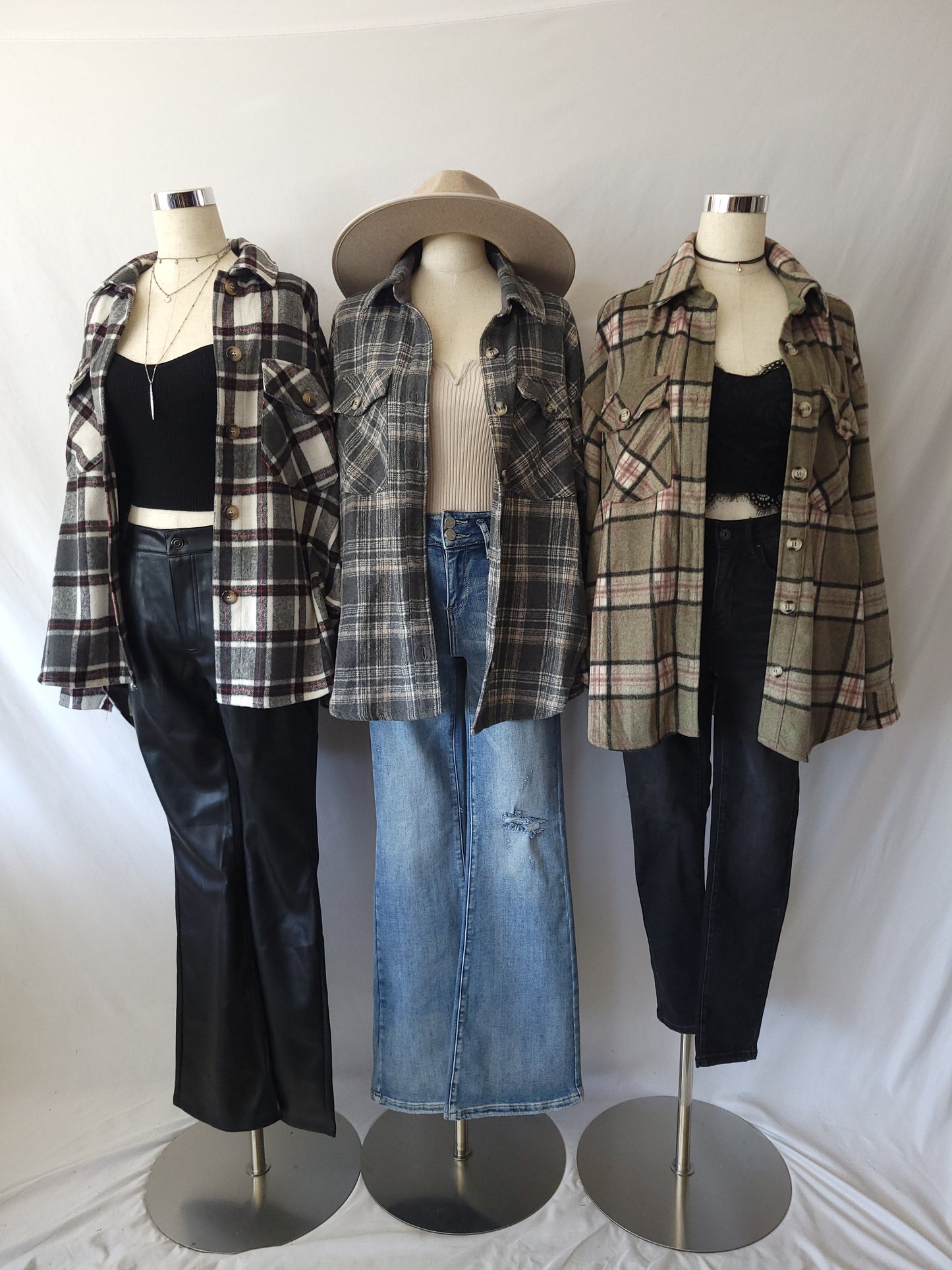Oversized Button Down Plaid Shacket Black