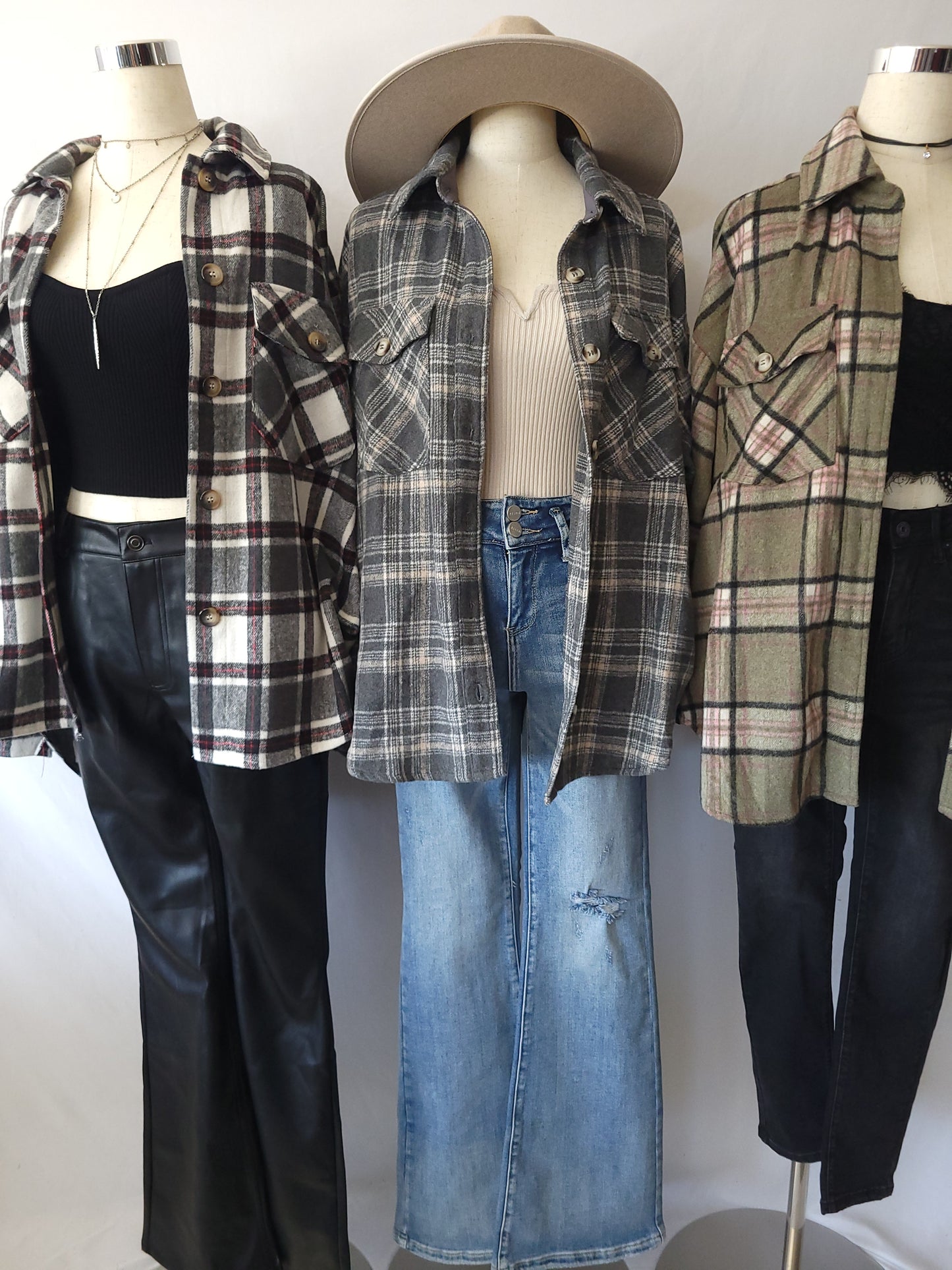 Falling For You Oversized Plaid Shacket-Grey