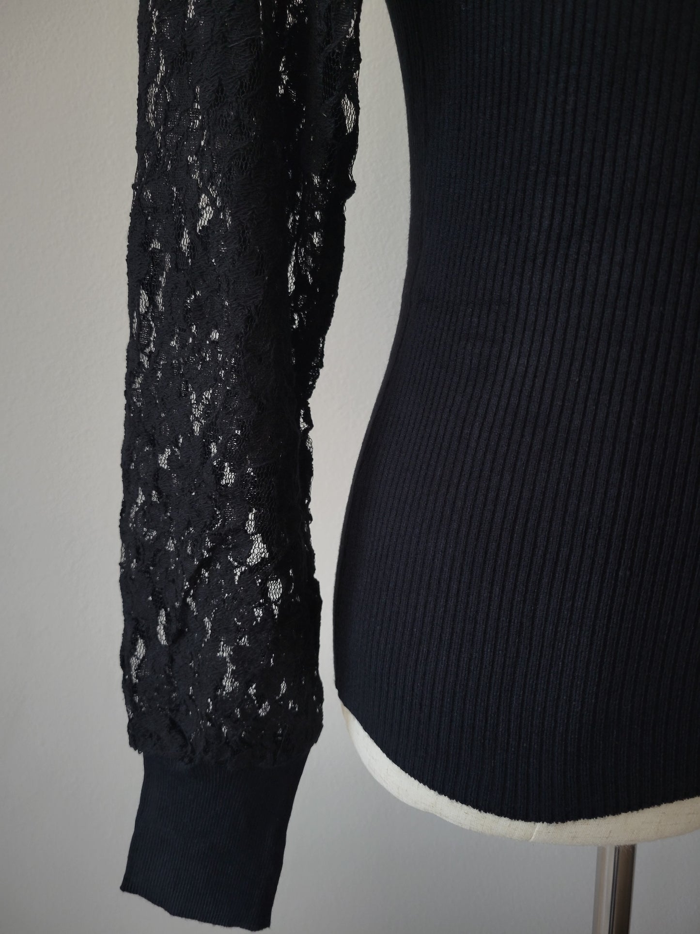 Lace Sleeves Knit Top S-XL