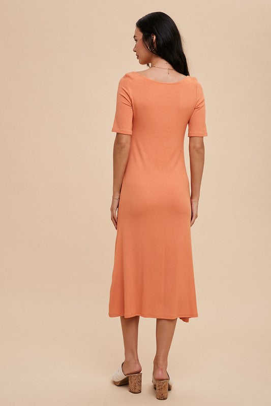 U Notched Orange Dress