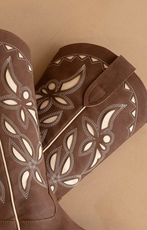 Laser Cut Brown Western Boots