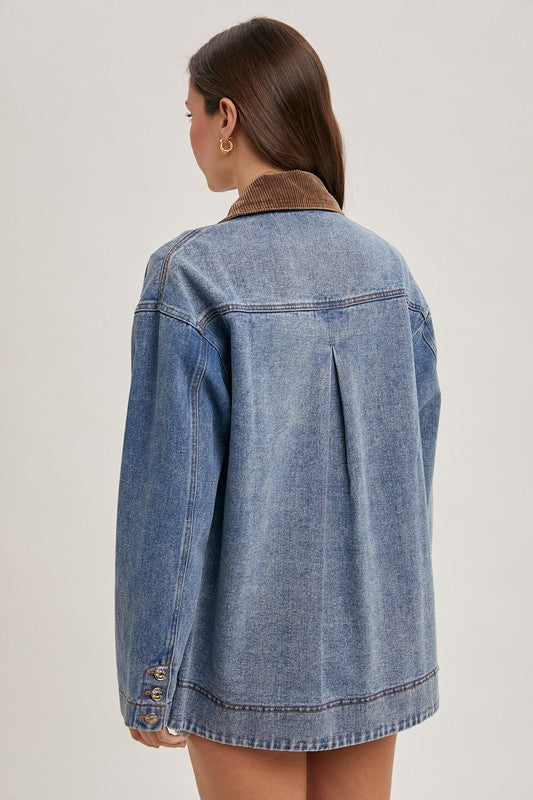 Denim Collar Contrast Barn Coat