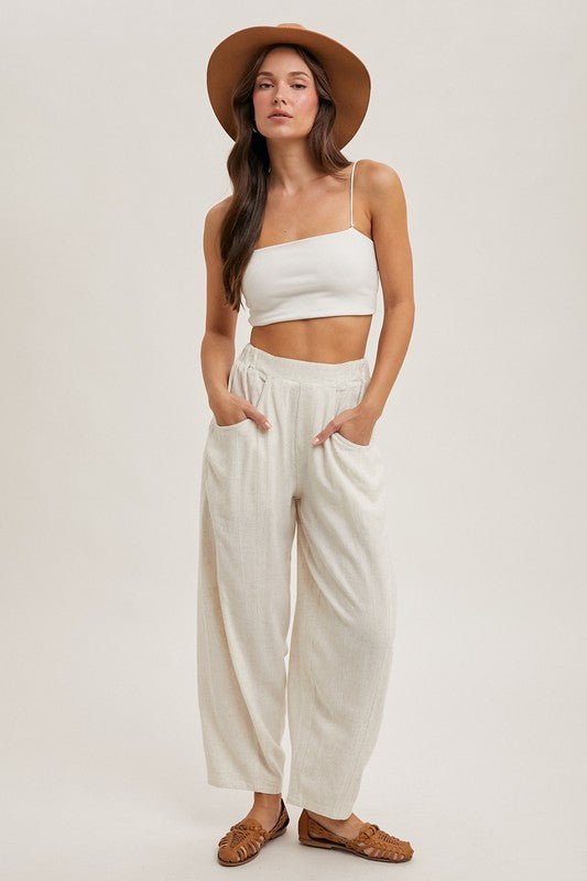 Relaxed Barrel Linen Pants With Pockets Oatmeal