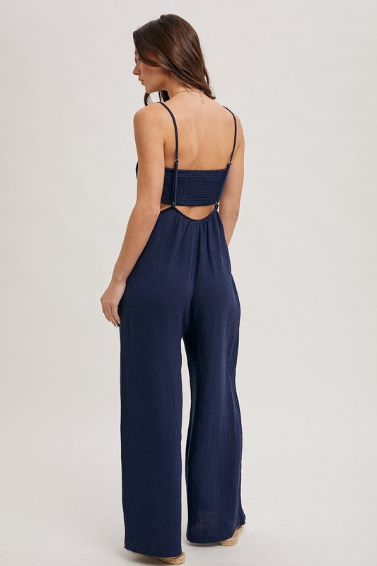 Suspender Pant Jumpsuit Cotton Set Navy Blue