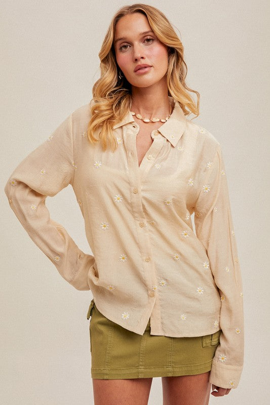 Daisy Embroidered Button Down Shirt
