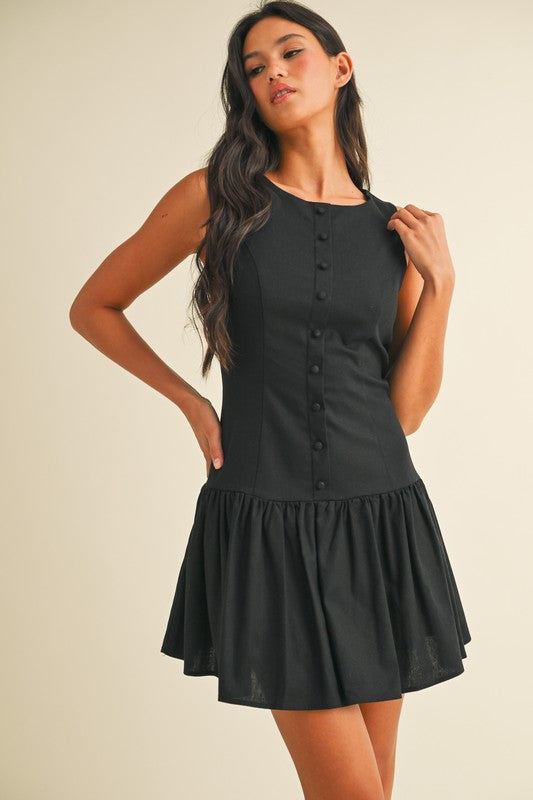 Drop Waist Button Detailed Flared Mini Dress Large Drop Waist Button Detailed Flared Mini Dress Large