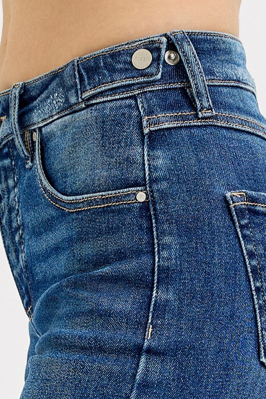 Tummy Control Crop Wide Adjustable Waist Band Risen Jeans