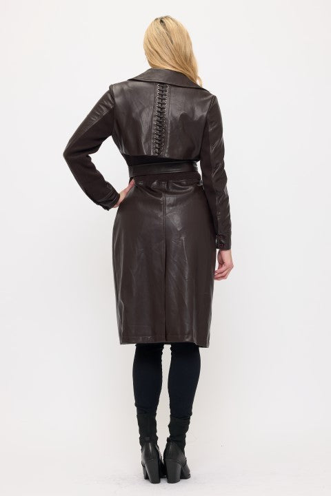 Neo Luxe Vegan Leather Trench Espresso Brown