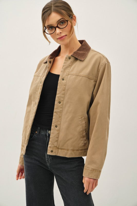 Barn Jacket With Corduroy Accent Collar