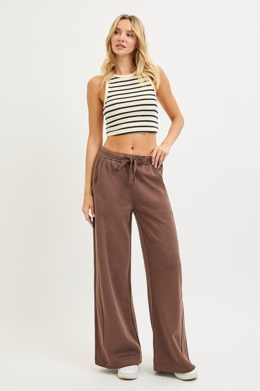 High Rise Relaxed Wide Leg Sweatpants Brown