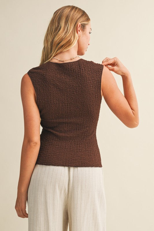 Textured Sleeveless Jersey Top Espresso Brown