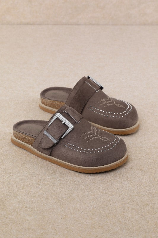 Buckle Detail Brown Mules Shoes