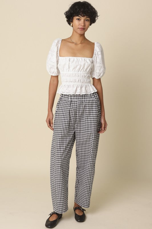 Erica Gingham Cotton Straight Pants