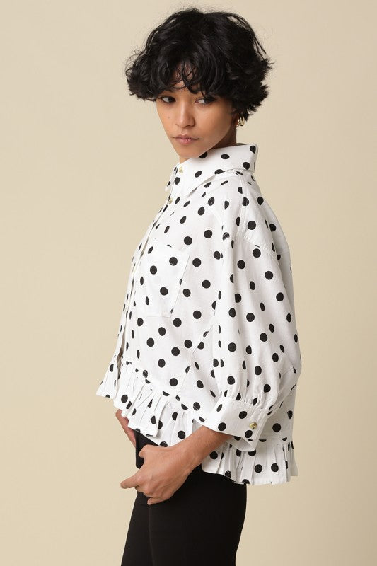 Evelyn Oversized Polka Dot Ruffle Hem Top