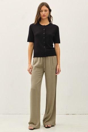 Layla Basic Crew Neck Short Sleeve Cardigan Black