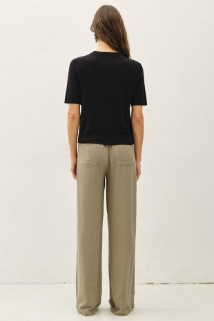 Layla Basic Crew Neck Short Sleeve Cardigan Black