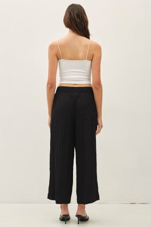 Rachel Crinkled Wide Leg Cropped Pull On Pants Black