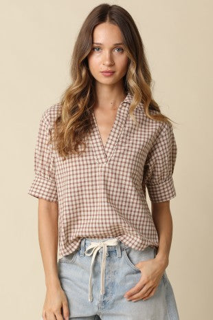 Dreama Cotton Gingham Puff Sleeve Blouse