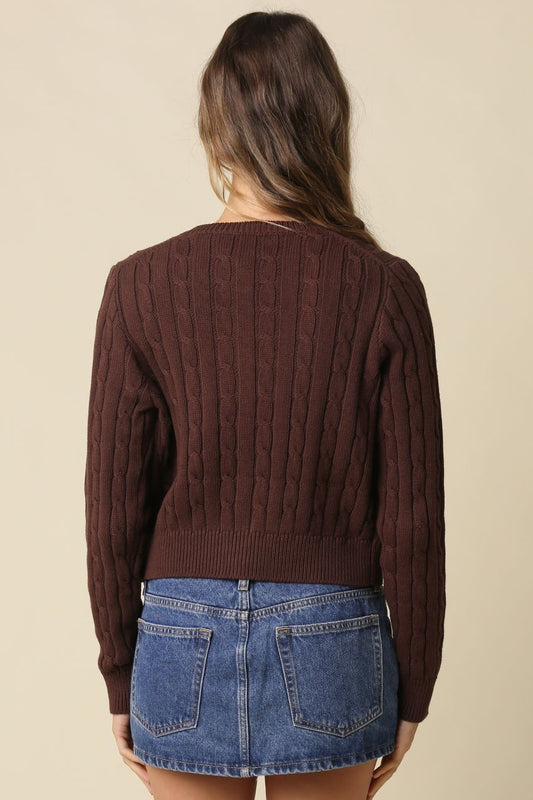 Cindy Cotton Cable Knit Brown Cardigan