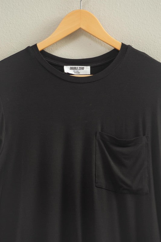Classic Crew Neck Short Sleeve Pocket Top Black