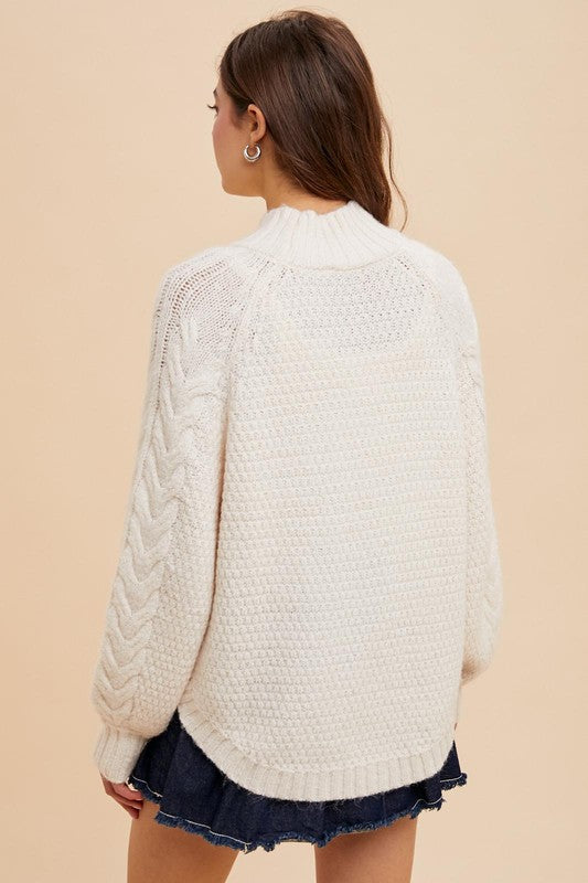 RORY Cable Knit Oversized Sweater WHITE