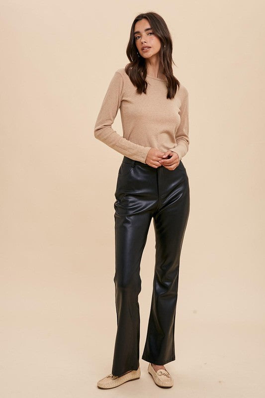 Vegan Leather Straight Pants Black