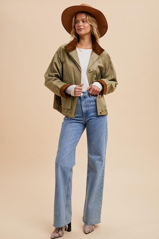 Cotton Collar Cargo Jacket Olive