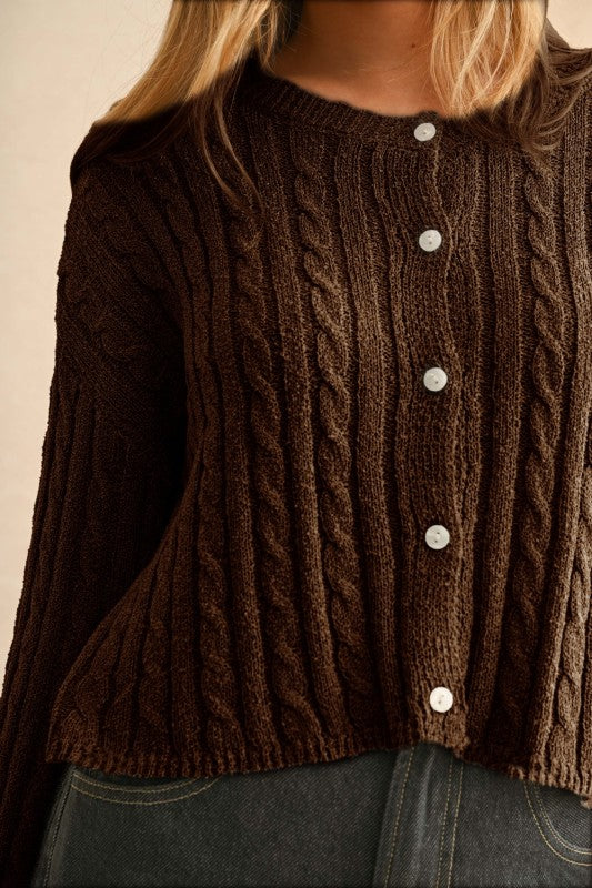 Light Weight Cable Knitted Cardigan Espresso Brown