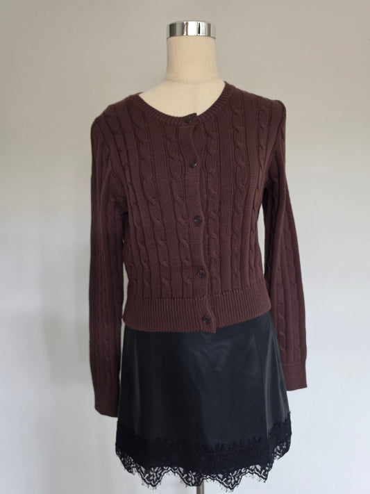 Cindy Cotton Cable Knit Brown Cardigan
