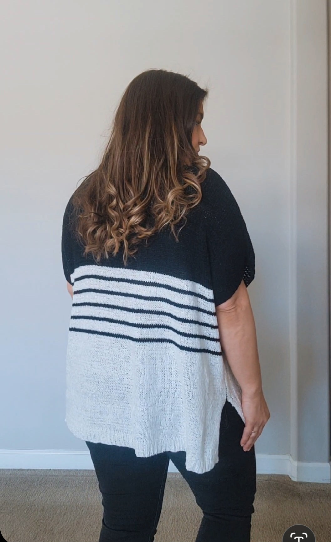 Oversized Stripe Short Sleeve V-NECK Sweater Top S-XL