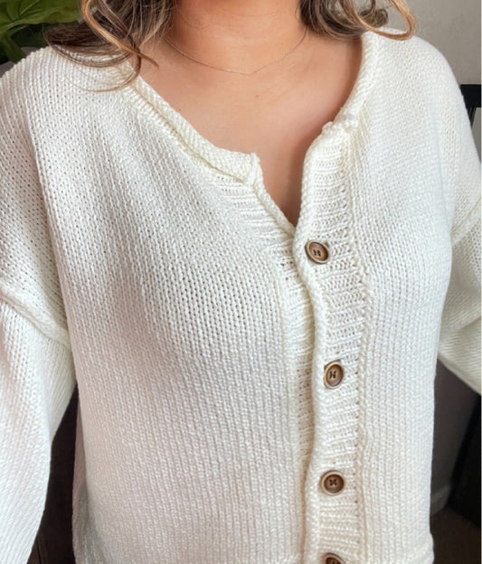 Drop Shoulder Oversized Crop Cardigan White