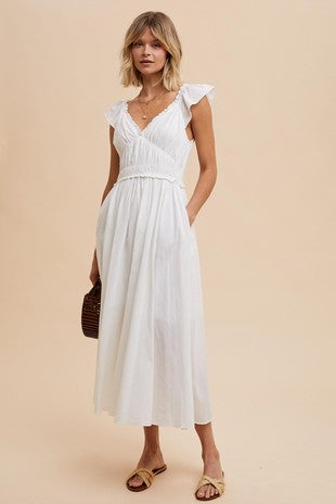 Susan Cotton Smocked Sweetheart White Maxi Dress