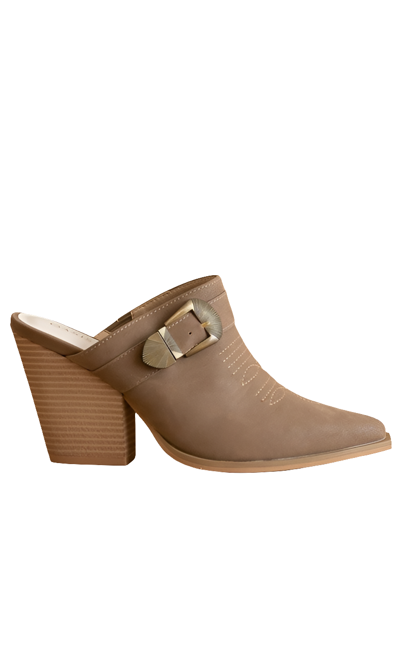 Western Buckle Detail Brown Mules