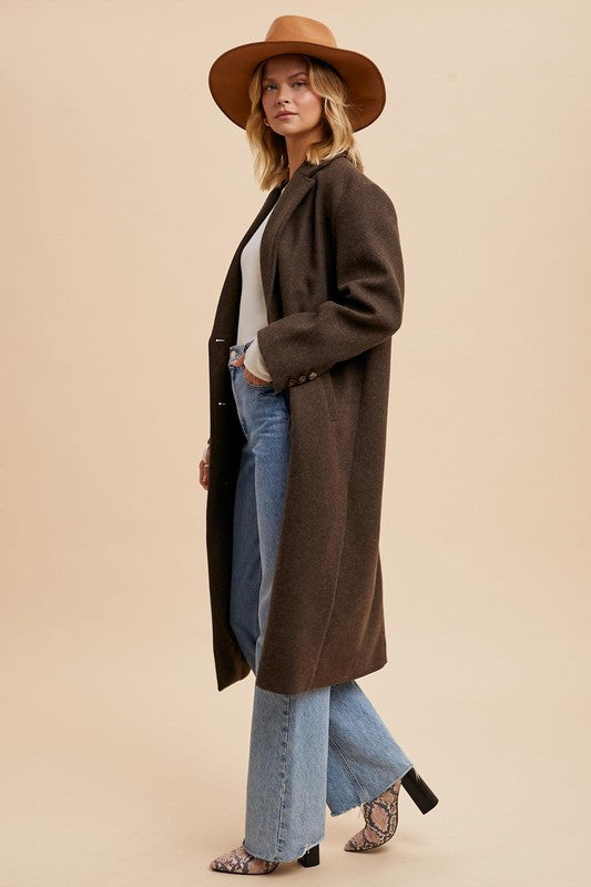 Double Breasted Lapel Oversized Duster Coat Brown