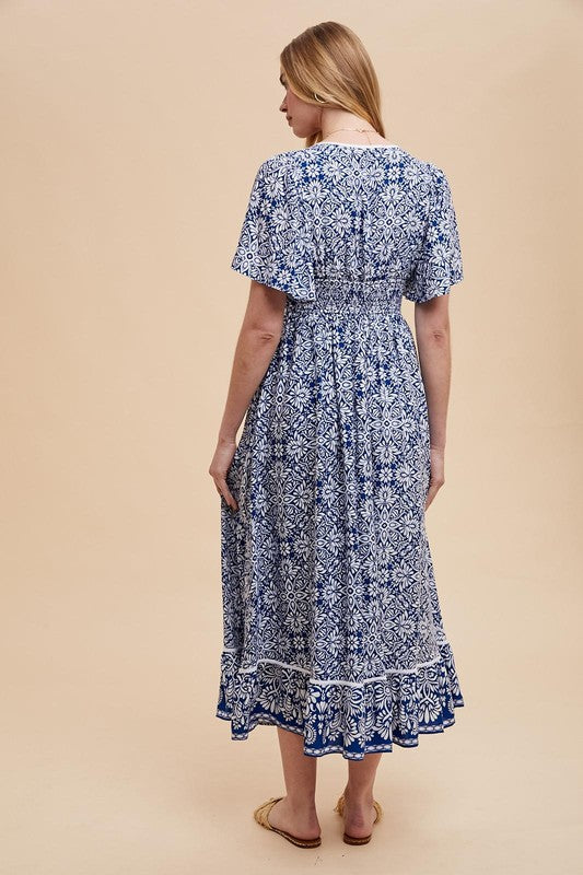 Floral Flutter Sleeve Resort Dress Blue
