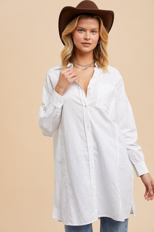 Linen Bow Detail Button Down Top