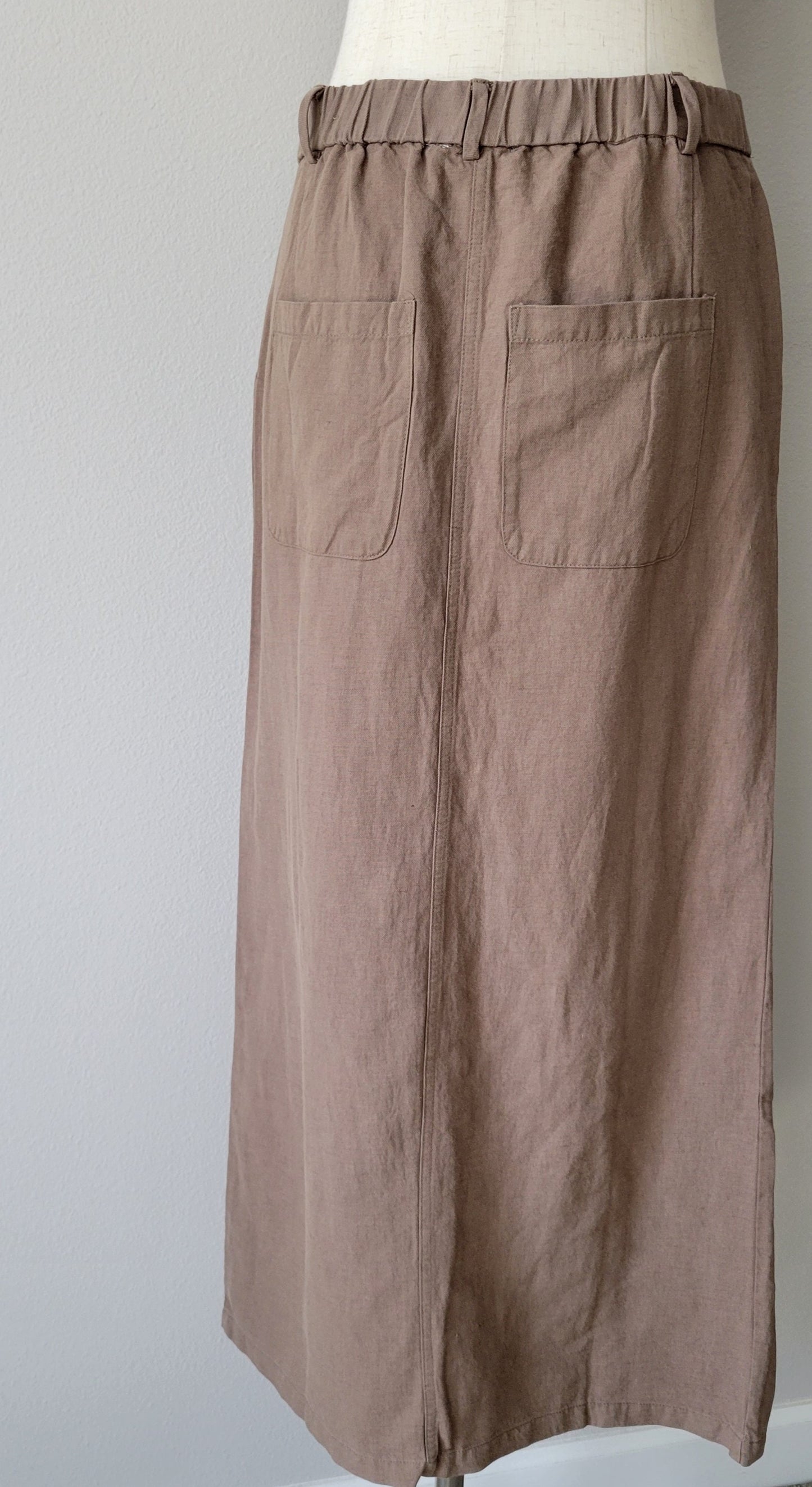 COTTON LINEN SLIT MAXI SKIRT Brown