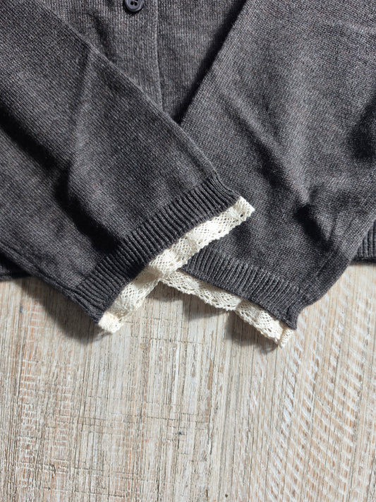Fine Knit Lace Espresso Brown Cardigan