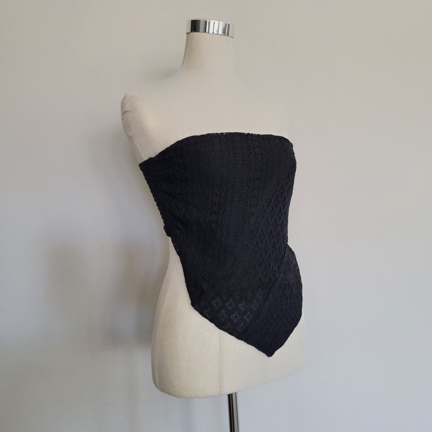 Lace Bandana Smocked Back Black Top