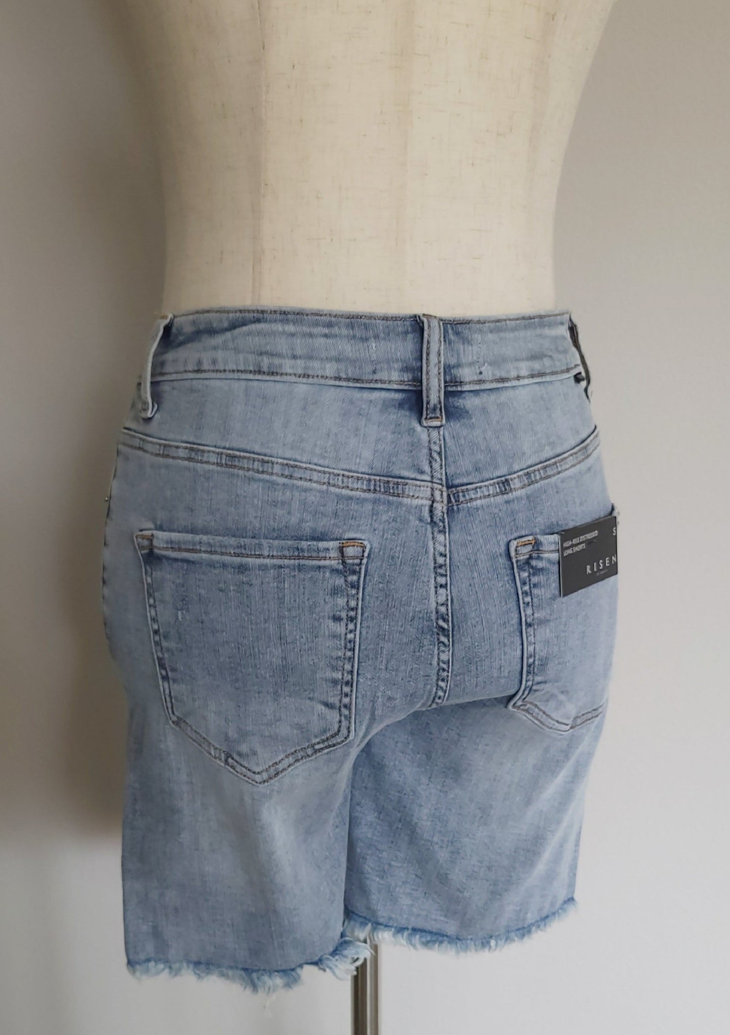 High Rise Mid Thigh Light Wash Jean Shorts