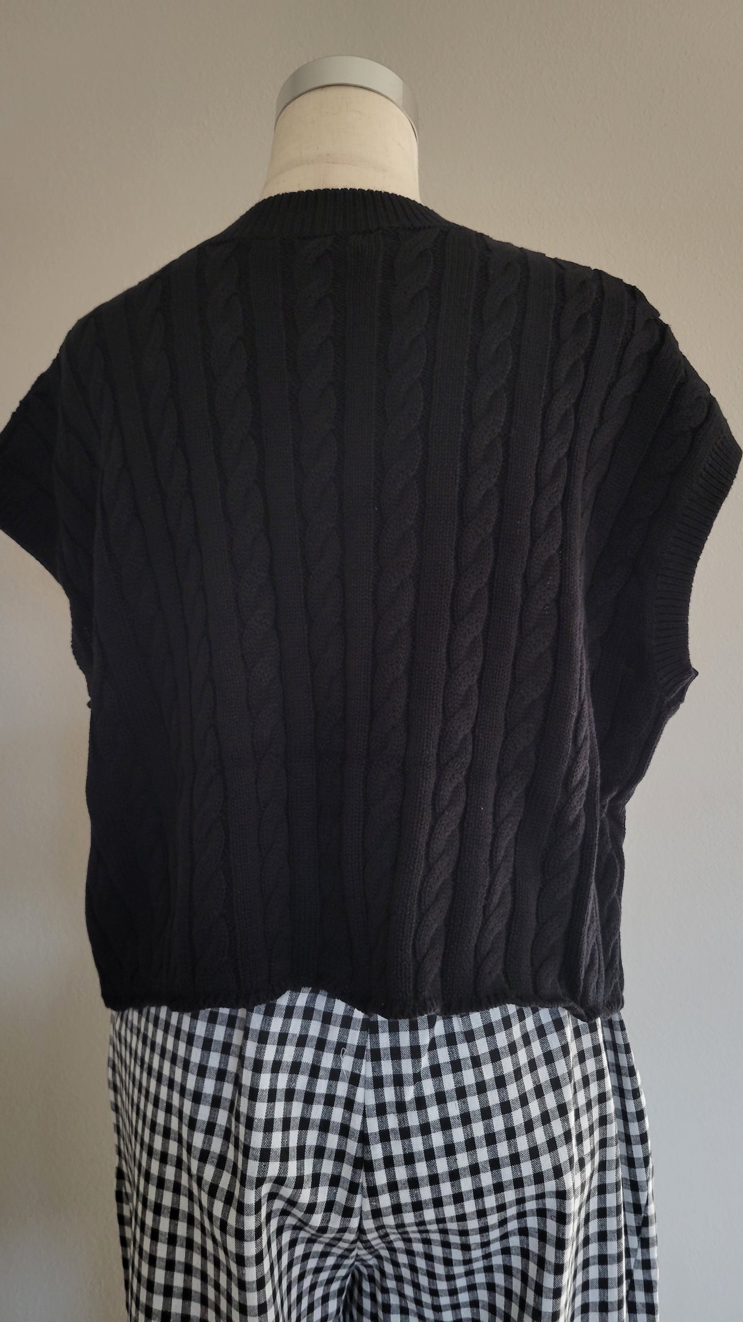 Mesina Cotton Cable Knit Sweater Vest Top Black