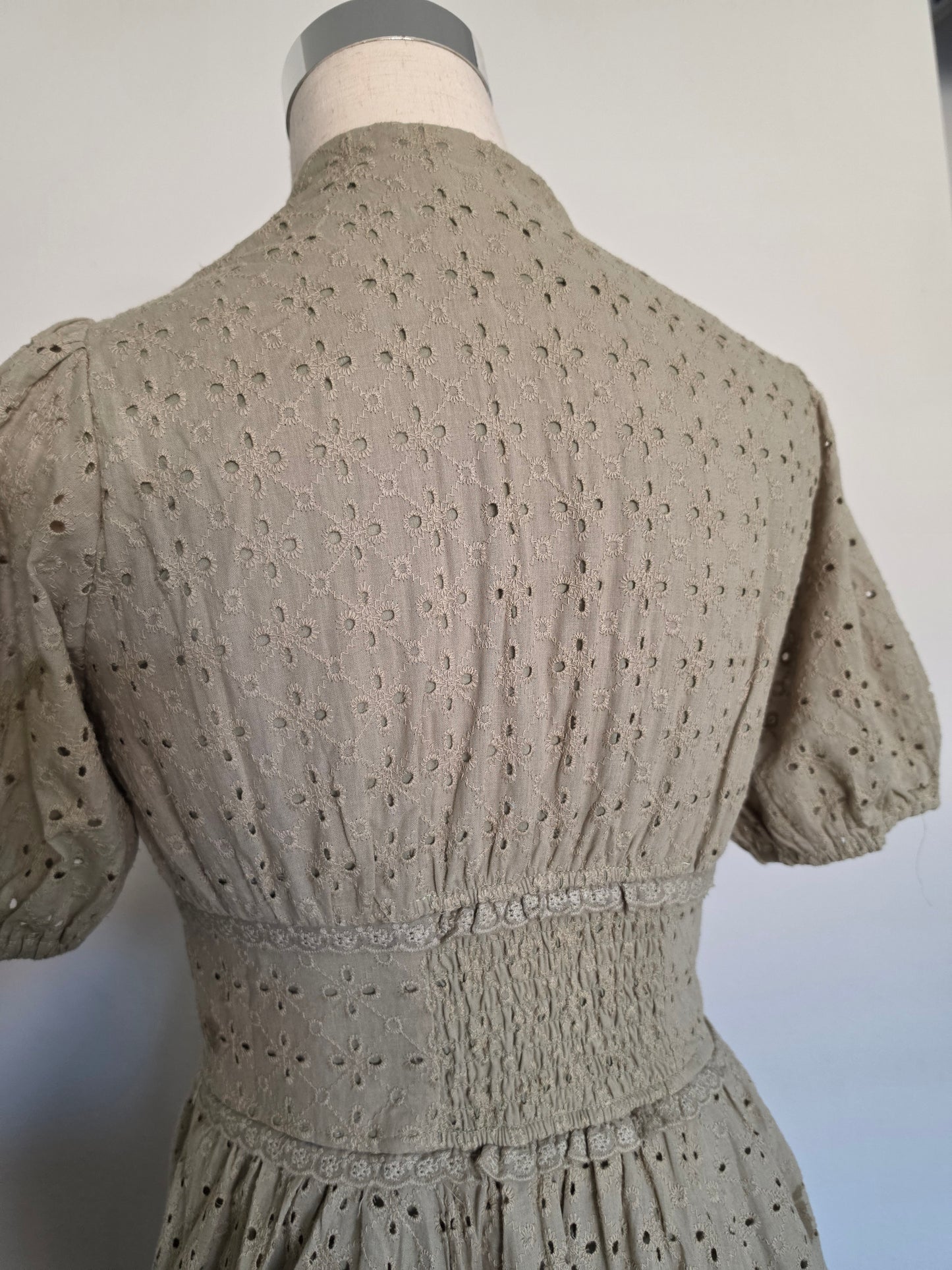 Lisa Cotton Eyelet Button Down Dress Olive Green