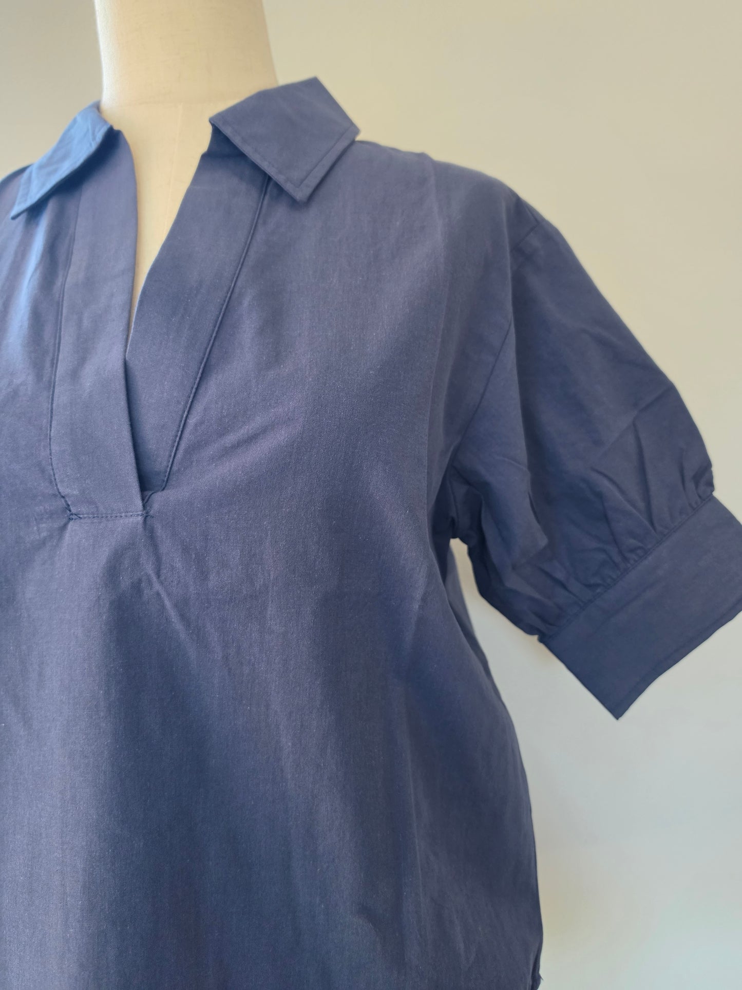Jenn Puff Sleeve Cotton Blouse Navy